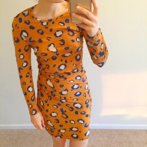 3.1 Phillip Lim for Target Yellow Royal Blue Leopard Print Bodycon Ruched Dress